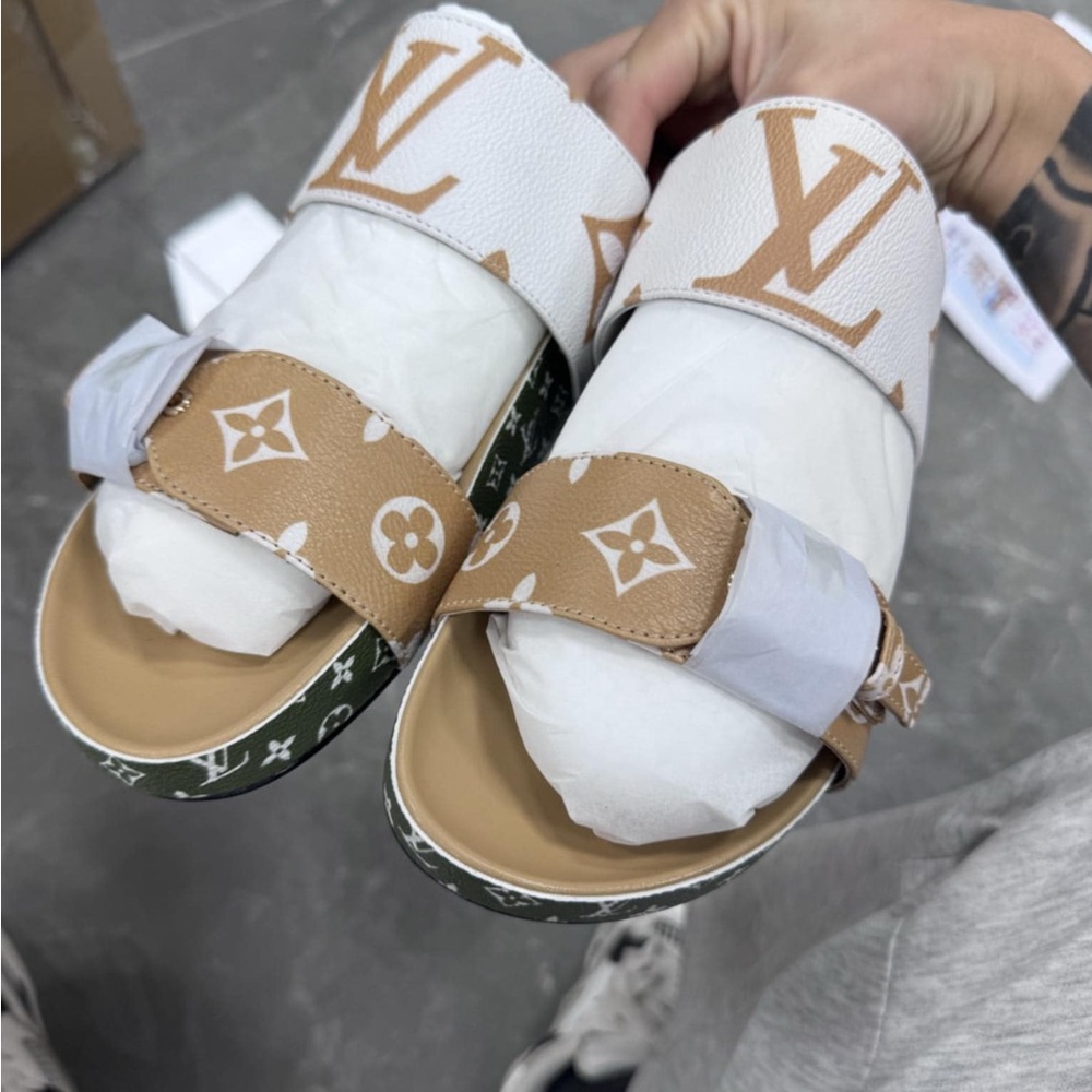Louis Vuitton White and Tan Sandals